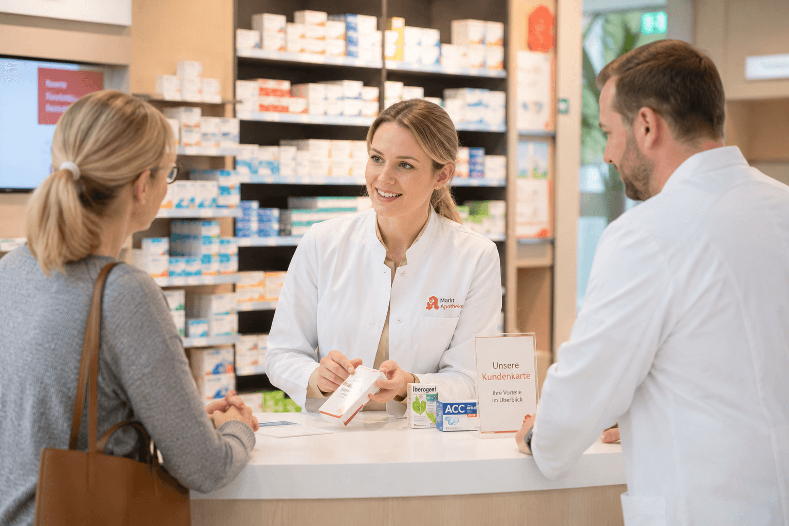 Apothekerin am PC mit Cloud Telefonie